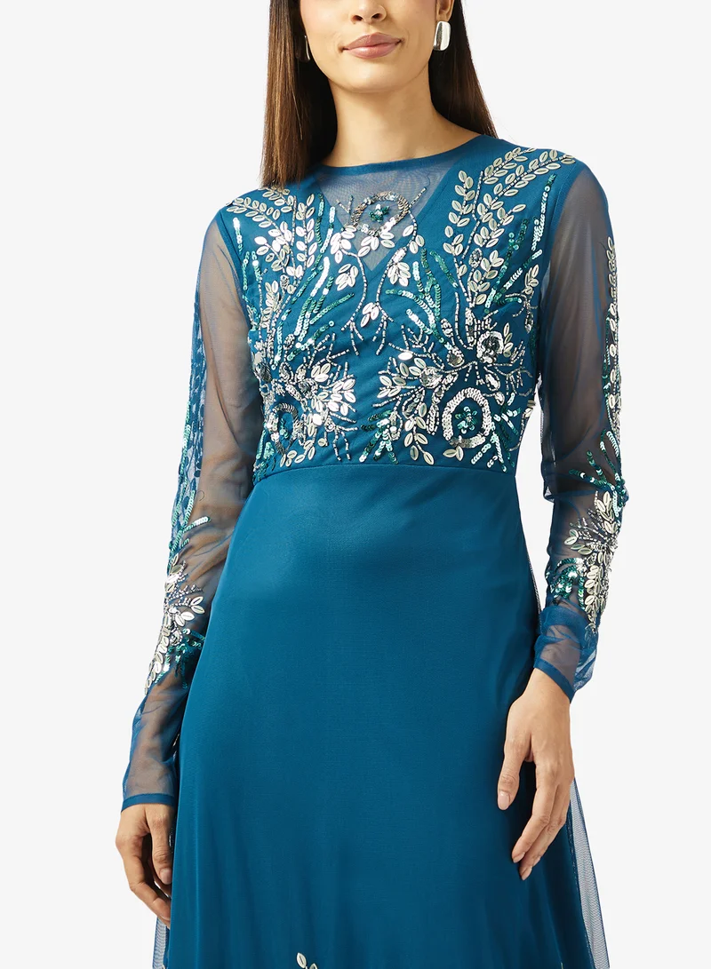 Frock And Frill  Embellished Long Sleeve Maxi Dress for Women | Best Price UAE